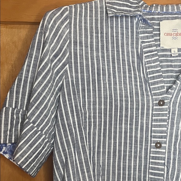 CASA CABANA Blue Striped Button Down Shirt 100%Cotton - Picture 7 of 13